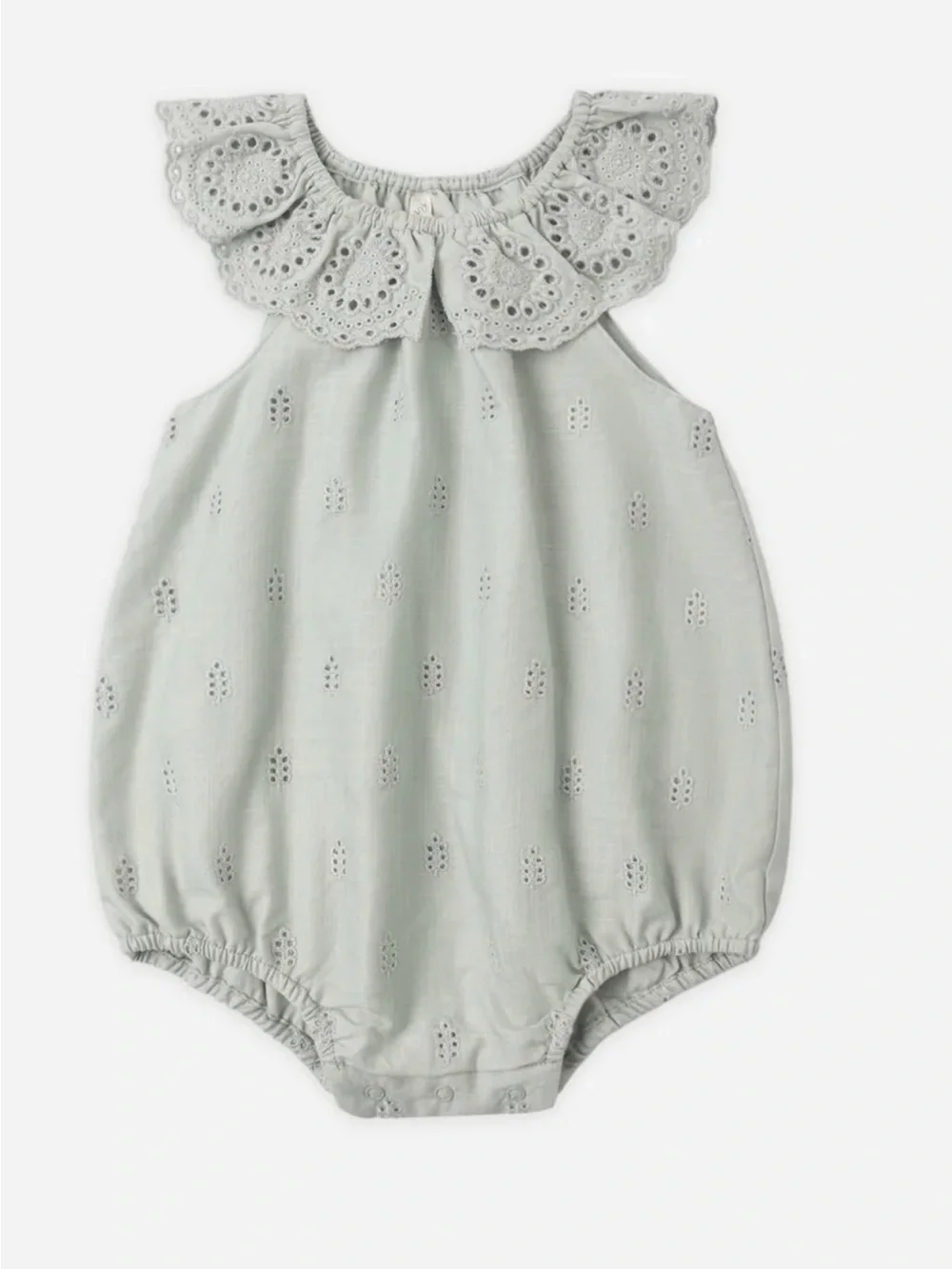 Rylee + Cru Seafoam Eyelet Ruffle Romper